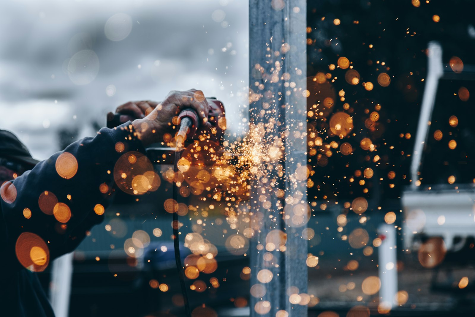 Sparks from metalwork on a site
